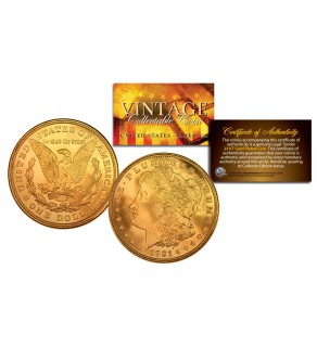 1921 Genuine MORGAN Silver Dollar 24K GOLD Plated U.S. Coin with Capsule & Certificate