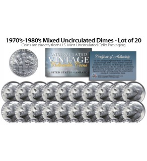 1970's-1980's DIMES Mixed Uncirculated U.S. Coins Direct from U.S. Mint Cello Packs (QTY 20)