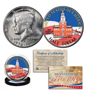 1976 Bicentennial U.S. Kennedy JFK Dollar Colorized U.S. Coin Independence Hall 