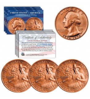 Bicentennial 1976 Quarters US Coins Genuine ROSE GOLD Plated - Lot of 3