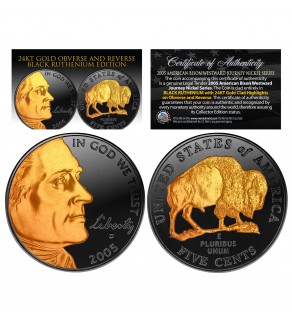 2005 BLACK RUTHENIUM American Bison Westward Journey Nickel 24KT Gold Clad Hightlights - D MINT