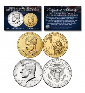 JOHN F KENNEDY United States 2-Coin Set - 2015 JFK Presidential $1 Dollar & 2015 JFK Half Dollar - Uncirculated Denver (D) Mint
