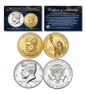 JOHN F KENNEDY United States 2-Coin Set - 2015 JFK Presidential $1 Dollar & 2015 JFK Half Dollar - Uncirculated Philadelphia (P) Mint