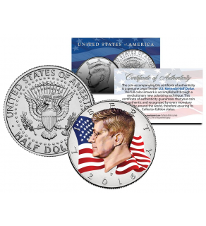 Colorized - FLOWING FLAG - 2016 JFK John F Kennedy Half Dollar U.S. Coin P Mint