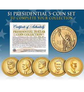 2016 Presidential $1 Dollar Colorized GOLDEN-HUE * 5-Coin Set * Living President Series - Carter, HW Bush, Clinton, Bush, Obama
