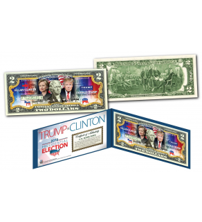 2016 Presidential Election HILLARY CLINTON VS. DONALD TRUMP "DUAL" U.S. Genuine Legal Tender $2 Bill 