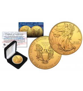  2018 Genuine 1 oz .999 Fine Silver American Eagle U.S. Coin * Full 24KT Gold Plated * with Deluxe Felt Display Box
