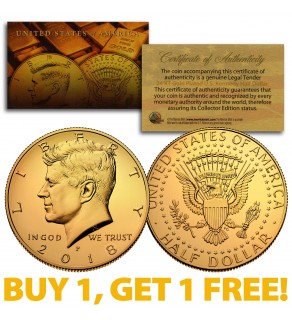 24K GOLD PLATED 2022-P JFK Kennedy Half Dollar Coin with Capsule (P Mint) BUY 1 GET 1 FREE 