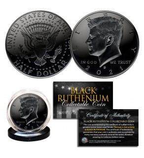BLACK RUTHENIUM 2021-D JFK Kennedy Half Dollar U.S. Coin with Capsules and COA (Denver Mint)