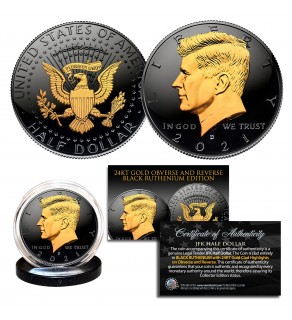 Black RUTHENIUM 2-SIDED 2021 Kennedy Half Dollar U.S. Coin with 24K Gold Clad JFK Portrait on Obverse & Reverse (D Mint)