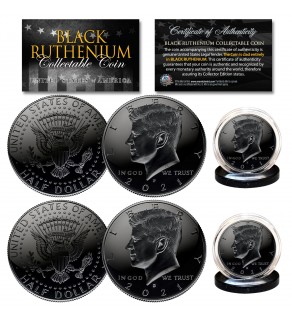 BLACK RUTHENIUM 2021 JFK Kennedy Half Dollar 2-Coin Set BOTH P&D MINT with Capsules