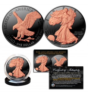 2022 BLACK RUTHENIUM with 2-Sided 24K ROSE Gold 1 OZ .999 Fine Silver BU American Eagle U.S. Coin - TYPE 2
