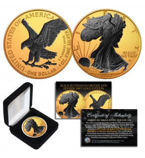 2022 Genuine 24K GOLD Plated with BLACK RUTHENIUM highlights 2-Sided 1 OZ .999 Fine Silver BU American Eagle U.S. Coin - TYPE 2