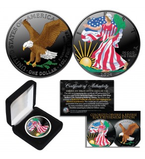 Dual BLACK RUTHENIUM COLORIZED 2-Sided 2024 Genuine 1 OZ .999 Fine Silver BU American Eagle U.S. Coin with BOX - TYPE 2
