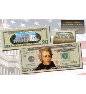 TWENTY DOLLAR $20 U.S. Bill Genuine Legal Tender Currency COLORIZED 2-SIDED