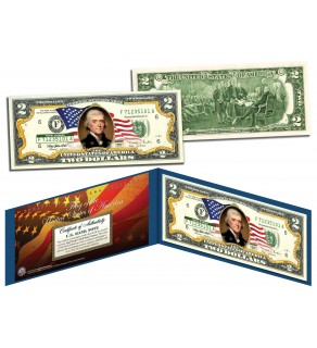 United States of America - Flowing Flag - Legal Tender $2 Bill COLORIZED Currency