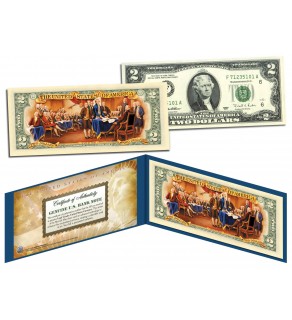 TWO DOLLAR $2 U.S. Bill Genuine Legal Tender Currency COLORIZED * REVERSE * SIDE