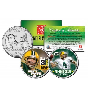BRETT FAVRE - 3-Time MVP & All-Time Great - Wisconsin State Quarters US 2-Coin Set - Officially Licensed