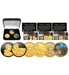 2018 Native American Sacagawea JIM THORPE Genuine $1 Dollar Coin SET of 3 Versions (Black Ruthenium, 24K Gold, Colorized) in Display Box