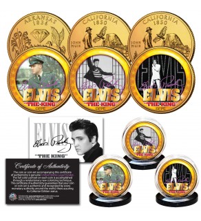 ELVIS PRESLEY Life and Times Official Statehood Quarters 3-Coin Set 24K Gold Plated - Officially Licensed