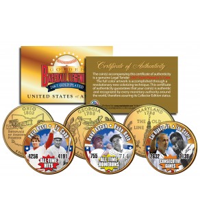 GOLDEN BASEBALL LEGENDS - Record Breakers - State Quarters US 3-Coin Set 24K Gold Plated