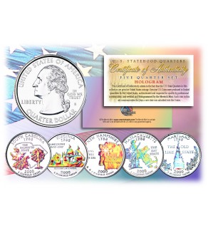 2000 US Statehood Quarters HOLOGRAM - 5-Coin Complete Set - with Capsules & COA