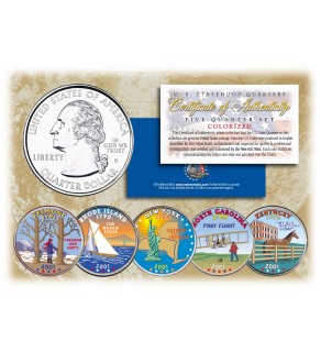 2001 US Statehood Quarters COLORIZED Legal Tender - 5-Coin Complete Set - with Capsules & COA