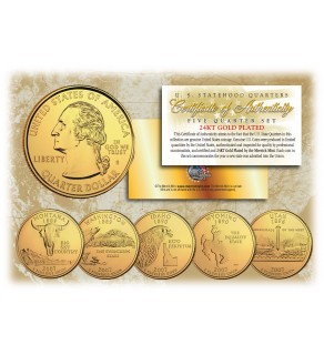 2007 US Statehood Quarters 24K GOLD PLATED - 5-Coin Complete Set - with Capsules & COA