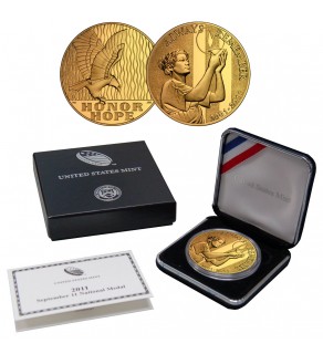 2011 SEPTEMBER 11 NATIONAL MEDAL 1oz Silver 9/11 Proof Coin 24KT Gold Plated WTC