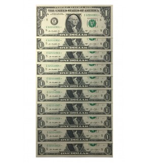 10 Consecutive Serial Number US $1 STAR NOTES One-Dollar Bills Uncirculated in 10-Pocket Portfolio Album