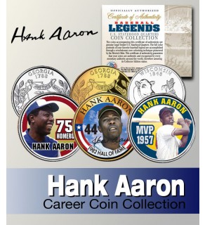 Baseball Legend HANK AARON Georgia & Wisconsin Statehood Quarters US Colorized 3-Coin Set - Officially Licensed