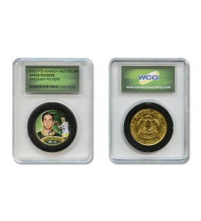 AARON RODGERS  * Football Superstars * Colorized JFK Kennedy Half Dollar U.S. Coin in Slabbed Serial Numbered Holder
