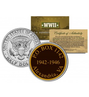 World War II - PO BOX 1142 Alexandria VA - Colorized JFK Half Dollar U.S. Coin - WWII Secret POW Camp