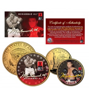 MUHAMMAD ALI New York Quarter & JFK Half Dollar 2-Coin Set 24K Gold Plated - Officially Licensed