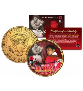 MUHAMMAD ALI " The Greatest " JFK Kennedy Half Dollar 24K Gold Plated U.S. Coin
