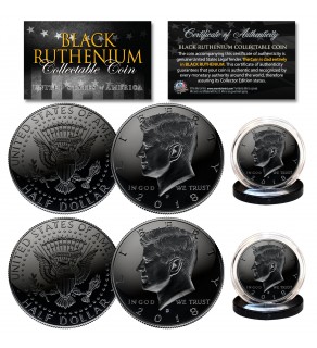 BLACK RUTHENIUM 2018 JFK Kennedy Half Dollar 2-Coin Set BOTH P&D MINT with Capsules