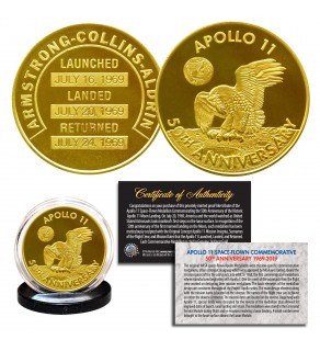 Apollo 11 50th Anniversary Commemorative 1 OZ One-Ounce Man in Space Medallion Tribute Coin clad in 24K Gold