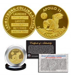 Apollo 11 50th Anniversary Commemorative Space Medallion Tribute 1.25" (32MM) Coin 24K GOLD Clad 