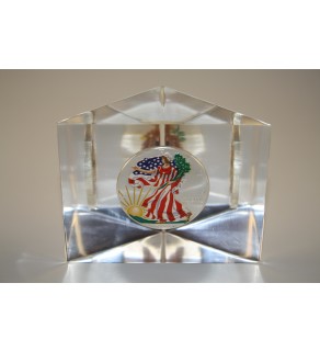 2001 American Silver Eagle 1 oz COLORIZED Coin Lucite Paperweight Triangular