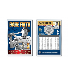 BABE RUTH - Military Baseball Legends JFK Kennedy Half Dollar U.S. Coin with 4x6 Lens Display
