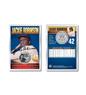 JACKIE ROBINSON - Military Baseball Legends JFK Kennedy Half Dollar U.S. Coin with 4x6 Lens Display