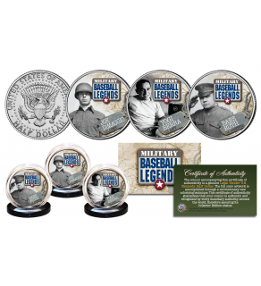 MILITARY BASEBALL LEGENDS - YANKEES Joe DiMaggio, Babe Ruth & Yogi Berra Official JFK Kennedy Half Dollar U.S. 3-Coin Set