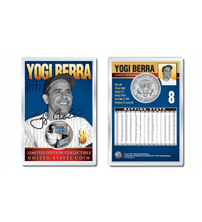 YOGI BERRA - Military Baseball Legends JFK Kennedy Half Dollar U.S. Coin with 4x6 Lens Display