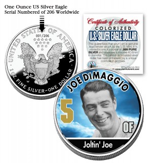 JOE DIMAGGIO 2006 American Silver Eagle Dollar 1 oz U.S. Colorized Coin Yankees - Officially Licensed