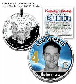 LOU GEHRIG 2006 American Silver Eagle Dollar 1 oz U.S. Colorized Coin Yankees - Officially Licensed