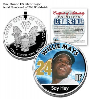 WILLIE MAYS 2006 American Silver Eagle Dollar 1 oz U.S. Colorized Coin Baseball - Officially Licensed