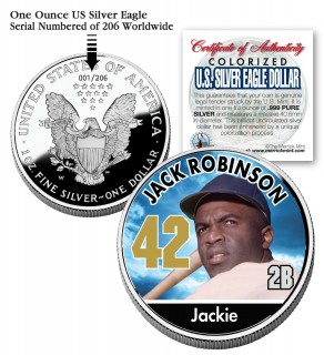 JACKIE ROBINSON 2006 American Silver Eagle Dollar 1 oz Colorized U.S. Coin Baseball - Officially Licensed
