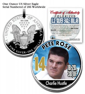 PETE ROSE 2006 American Silver Eagle Dollar 1 oz U.S. Colorized Coin Baseball - Officially Licensed