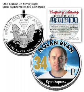 NOLAN RYAN 2006 American Silver Eagle Dollar 1 oz U.S. Colorized Coin Baseball - Officially Licensed