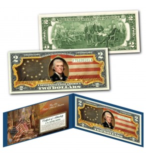 BETSY ROSS 13 Stars Colonies 1777 United States of America Flag Genuine Legal Tender U.S. $2 Bill
